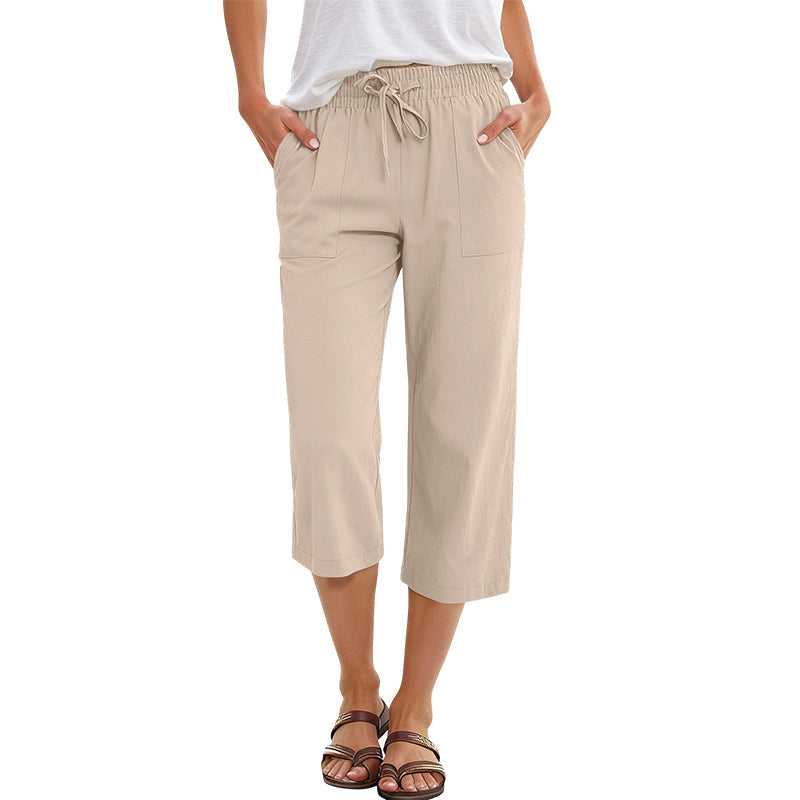 👖 50% RABATT NU! 🌿 Korta byxor i bomulls- och linneblandning för dam – Elastisk Midja med Dragsko, Vida Ben & Djupa Sidfickor – Andningsbar Sommarbasvara ✨