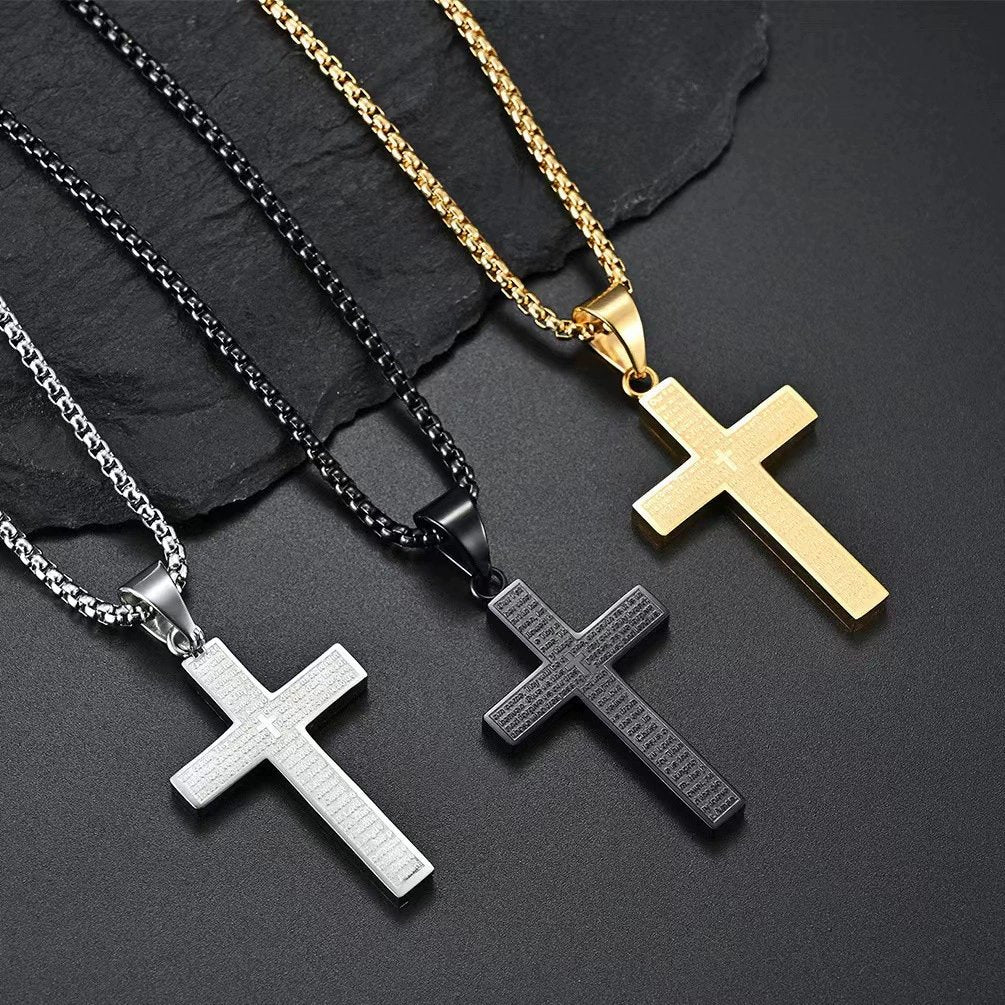 🎉KÖP 1, FÅ 1 GRATIS✝️ "Herrens bön"-halsband med klottrat kors