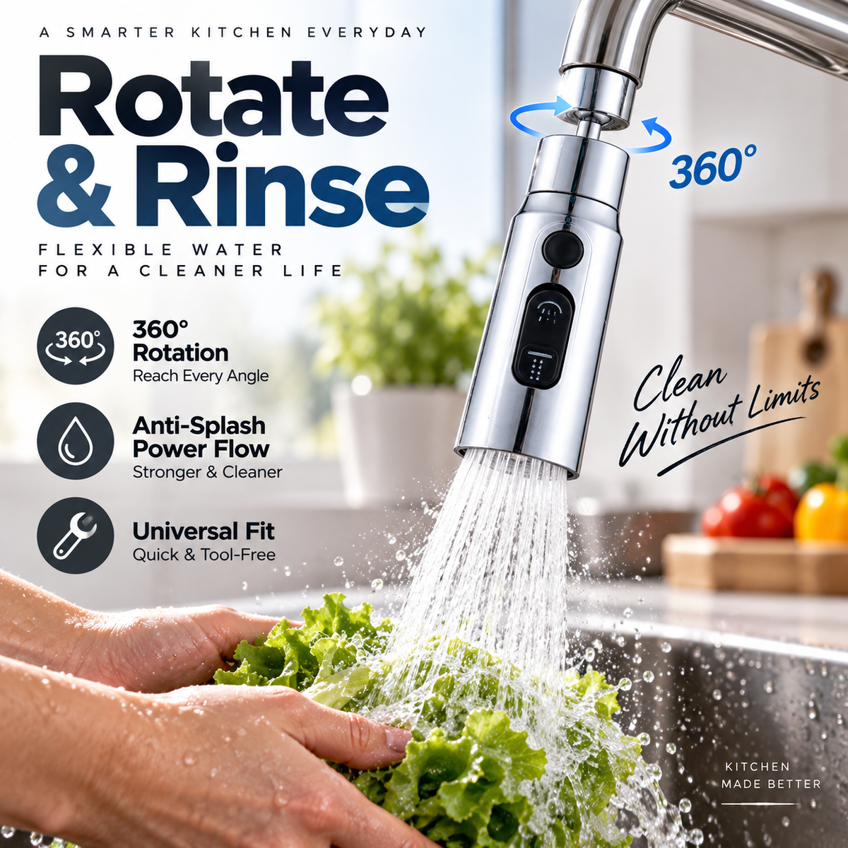 💧🔄 360° roterande högtryckskran med adapter – flexibelt vattenflöde för enklare rengöring 🚰✨