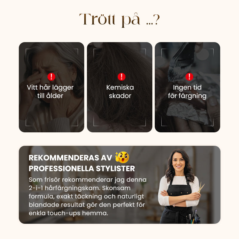 💇‍♀️ KÖP 2 FÅ 1 GRATIS! ✨ 2-i-1 Hårfärgningskam för Grått Hår - Snabb och Naturlig Täckning, Skonsam Formel för Användning Hemma 🌿📦
