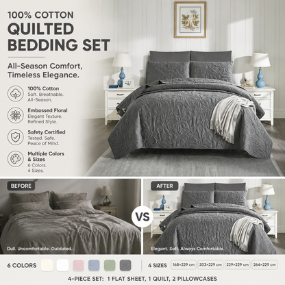 🛏️✨ Sängklädesset i 100 % bomull – enfärgad design, 4-delars set för en bekvämare sovmiljö 🌙