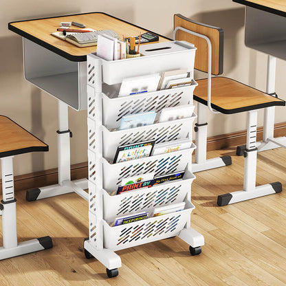 📚✨ Mobil bokhylla med hjul – 5/6 hyllplan med 45° vinkel för skrivbord och arbetsyta 🛒