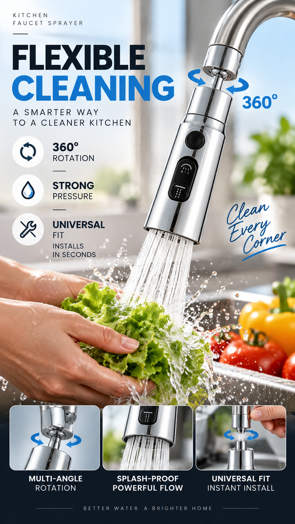💧🔄 360° roterande högtryckskran med adapter – flexibelt vattenflöde för enklare rengöring 🚰✨