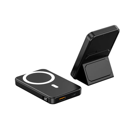 Mini hopfällbar trådlös magnetisk powerbank med stativ