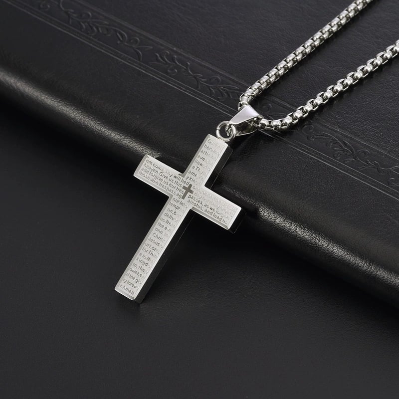 🎉KÖP 1, FÅ 1 GRATIS✝️ "Herrens bön"-halsband med klottrat kors