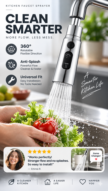 💧🔄 360° roterande högtryckskran med adapter – flexibelt vattenflöde för enklare rengöring 🚰✨