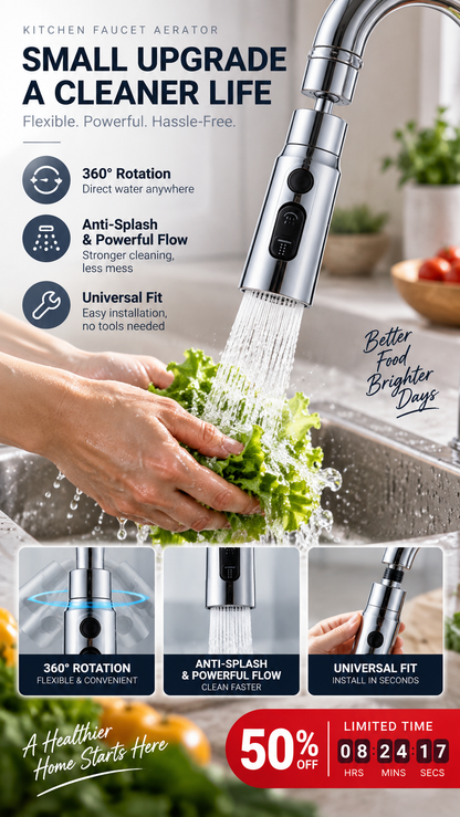 💧🔄 360° roterande högtryckskran med adapter – flexibelt vattenflöde för enklare rengöring 🚰✨