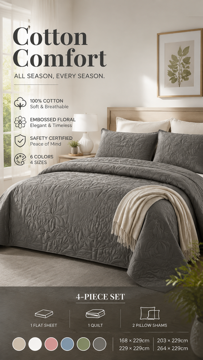 🛏️✨ Sängklädesset i 100 % bomull – enfärgad design, 4-delars set för en bekvämare sovmiljö 🌙