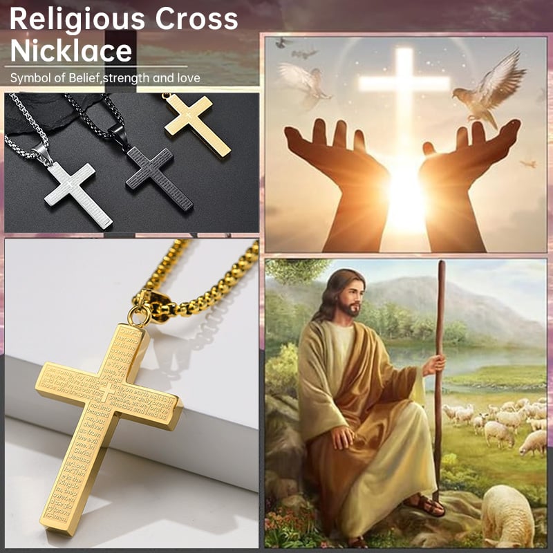 🎉KÖP 1, FÅ 1 GRATIS✝️ "Herrens bön"-halsband med klottrat kors