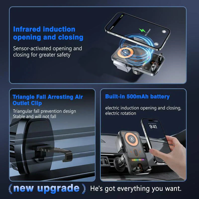 🚗50% RABATT NU! 📱 2-i-1-telefonhållare och trådlös laddare för bilen – 360° rotation, starkt grepp och snabb laddning 🔋