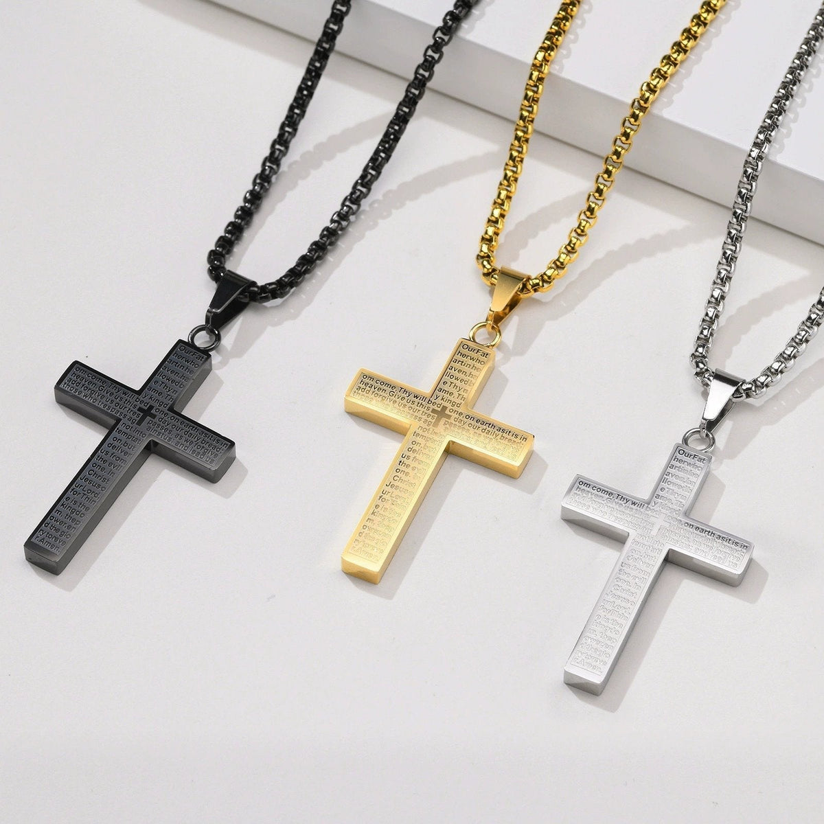 🎉KÖP 1, FÅ 1 GRATIS✝️ "Herrens bön"-halsband med klottrat kors