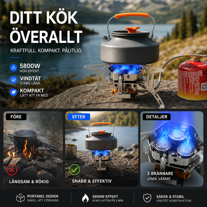 🏆🇸🇪 Populär bland svenska kunder💥Vindbeständigt Campingkök med 3 Brännare – Laga Mat Var Du Än Är