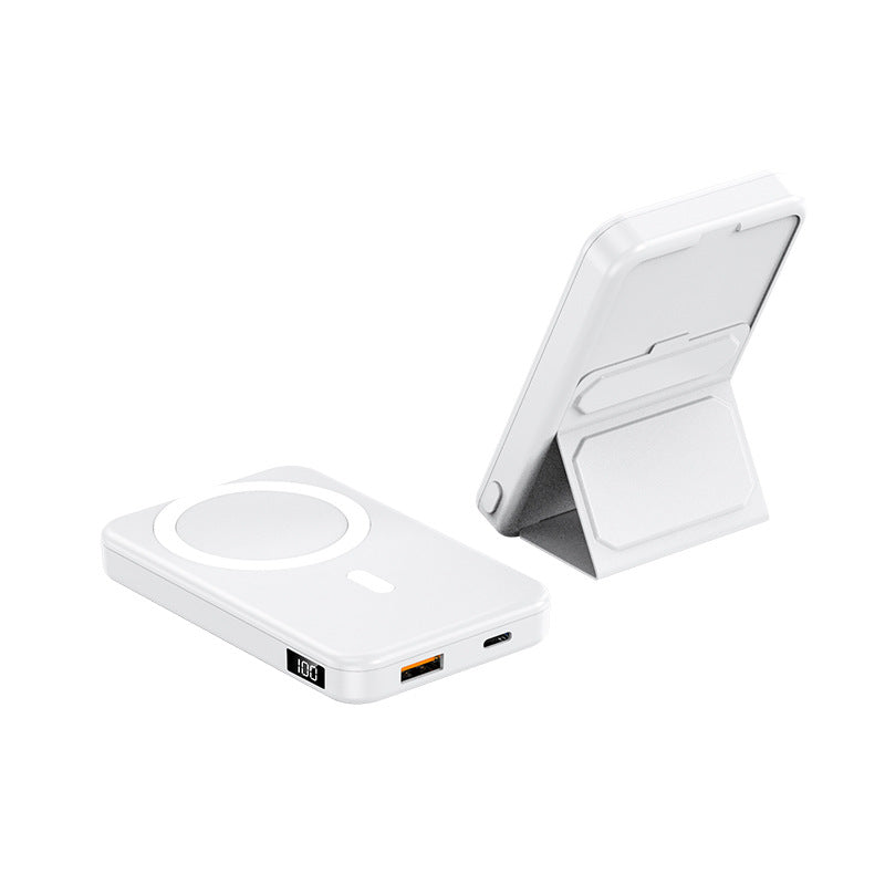 Mini hopfällbar trådlös magnetisk powerbank med stativ