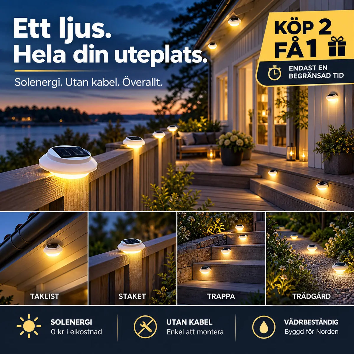 ☀️💡 Solcellsdriven LED-vägglampa för takränna – dekorativ utomhusbelysning för en mysigare uteplats 🏡✨