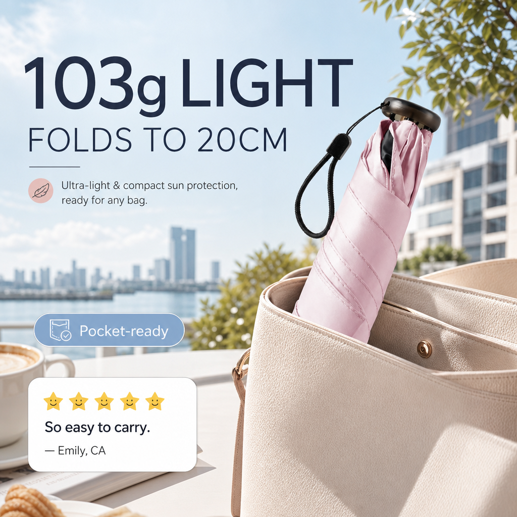 🥳HETT REA 2026🥳💞50 000+ SÅLDA!☂️☀️ 50% RABATT! Ultralätt kompakt paraply – 103 g, UPF 50+, blockerar 99,9% UV. Passar i fickan, i regn och solsken. Din lilla paraply! 🌂✨