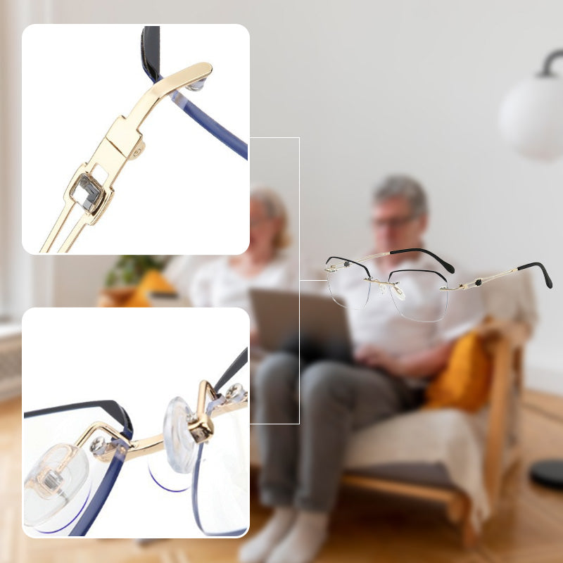 🔥50 % RABATT🔍 Ramlösa glasögon som blockerar blått ljus | Avancerad teknik för att blockera blått ljus · 👓 Snygg ramlös design · Perfekta för både fritid och arbete