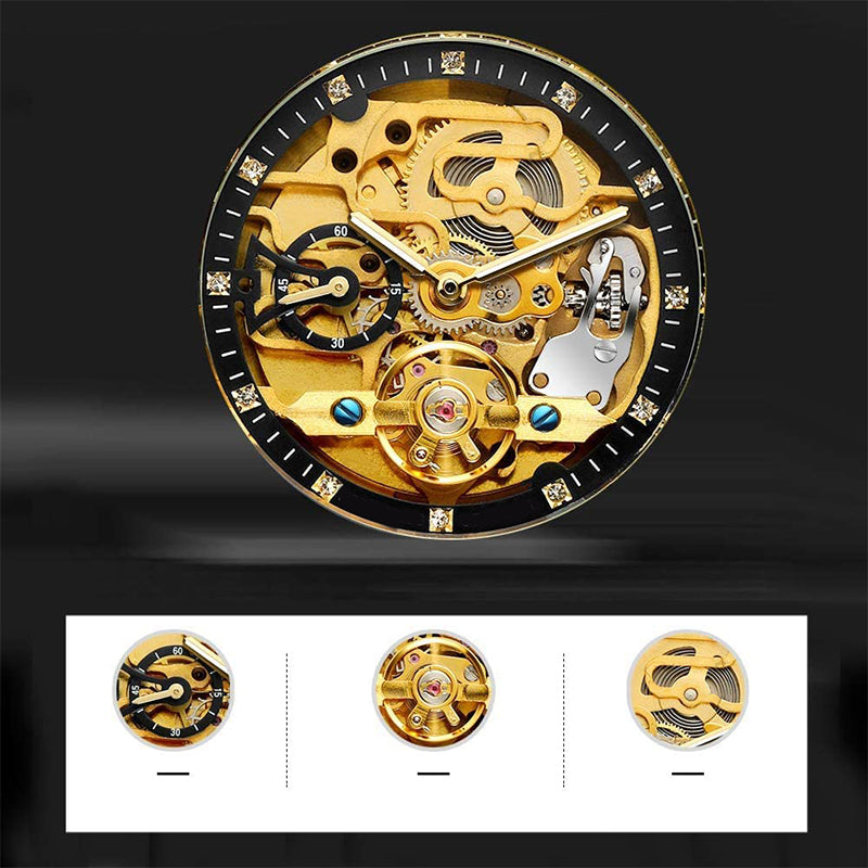⌚ LYXIG SKELETTUR - MÄSTARVERK I MECHANISK DESIGN  💎 Exklusiv visarfunktion - se klockans inre magi ⚙️ Automatisk rörelse - ingen batteribyte behövs ✅ 50 meters vattentålighet 💦 ✅ Safirglas för repfri klarhet 💎