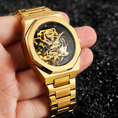 ⌚ LYXIG SKELETTUR - MÄSTARVERK I MECHANISK DESIGN  💎 Exklusiv visarfunktion - se klockans inre magi ⚙️ Automatisk rörelse - ingen batteribyte behövs ✅ 50 meters vattentålighet 💦 ✅ Safirglas för repfri klarhet 💎
