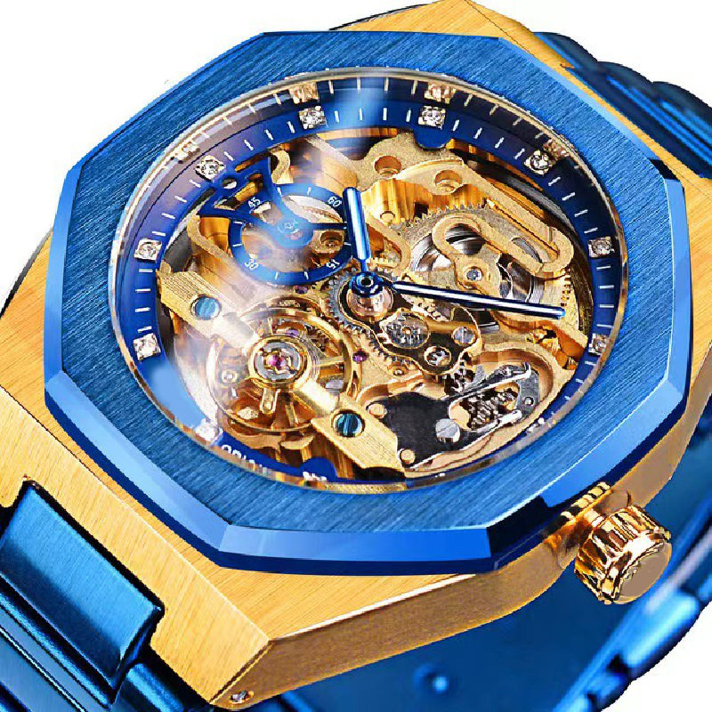 ⌚ LYXIG SKELETTUR - MÄSTARVERK I MECHANISK DESIGN  💎 Exklusiv visarfunktion - se klockans inre magi ⚙️ Automatisk rörelse - ingen batteribyte behövs ✅ 50 meters vattentålighet 💦 ✅ Safirglas för repfri klarhet 💎