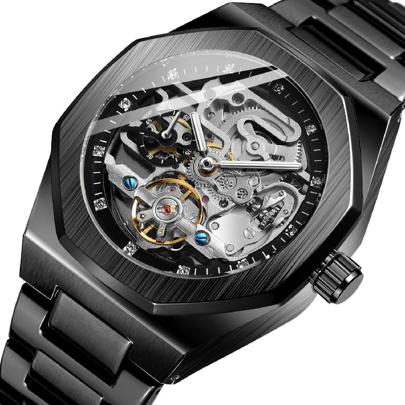 ⌚ LYXIG SKELETTUR - MÄSTARVERK I MECHANISK DESIGN  💎 Exklusiv visarfunktion - se klockans inre magi ⚙️ Automatisk rörelse - ingen batteribyte behövs ✅ 50 meters vattentålighet 💦 ✅ Safirglas för repfri klarhet 💎