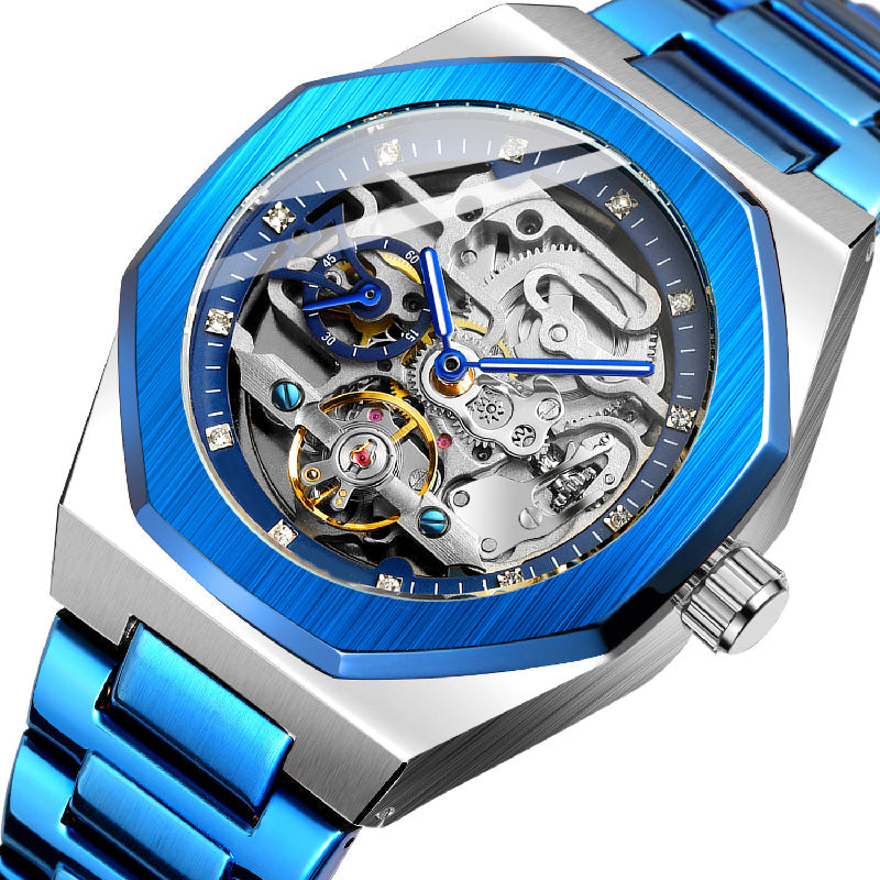 ⌚ LYXIG SKELETTUR - MÄSTARVERK I MECHANISK DESIGN  💎 Exklusiv visarfunktion - se klockans inre magi ⚙️ Automatisk rörelse - ingen batteribyte behövs ✅ 50 meters vattentålighet 💦 ✅ Safirglas för repfri klarhet 💎