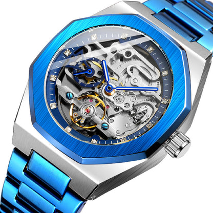 ⌚ LYXIG SKELETTUR - MÄSTARVERK I MECHANISK DESIGN  💎 Exklusiv visarfunktion - se klockans inre magi ⚙️ Automatisk rörelse - ingen batteribyte behövs ✅ 50 meters vattentålighet 💦 ✅ Safirglas för repfri klarhet 💎