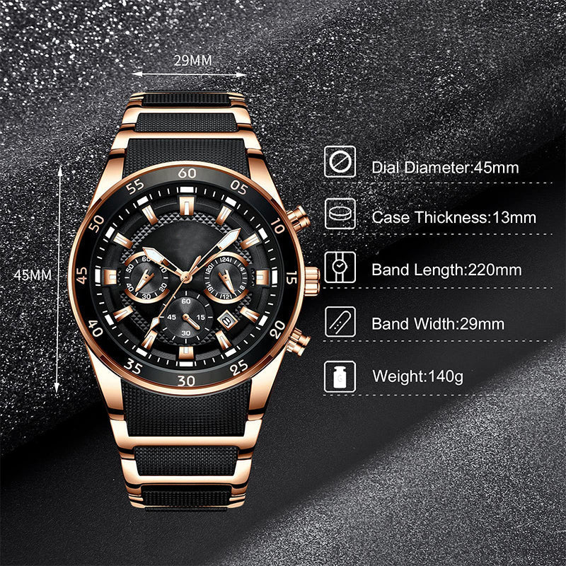 ⌚ HERRWATERPROOF KVARTSUr - DIN ÄVENTYRSKOMPIS! 🌊 🔥 200M VATTENTÅLIG - Klarar både bastu & bad: ✅ Simning 🏊‍♂️ ✅ Dykning 🤿 ✅ Vardagsklassikern 👔 ⚡ SMART FUNKTIONALITET: • Dubbel tidzon ⏱️ • Luminiscenta visare 🌙 • Kalenderfunktion 📅