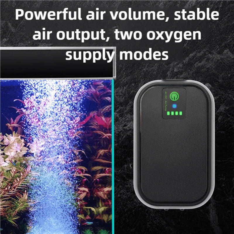 ✨ Kompakt och tyst syrgaspump - portabel! 🌊 🔇 Ultratyst design - <30 dB (som en viskning) 💨 Energieffektiv - 2W låg strömförbrukning • Justerbart luftflöde 🌬️ • USB-driven - kan anslutas till en powerbank/laptop 🔋
