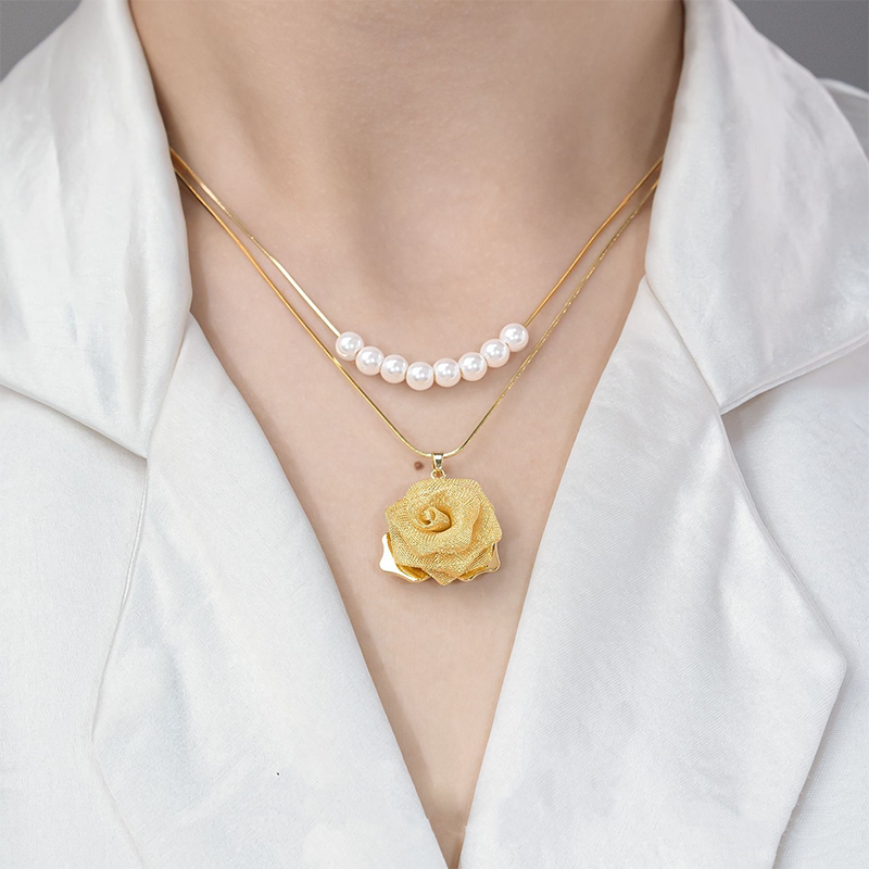 💕Lansering💕Dubbel Halsband med 3D-rosor och pärlor (2 set)
