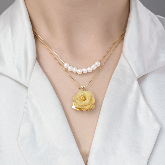 💕Lansering💕Dubbel Halsband med 3D-rosor och pärlor (2 set)
