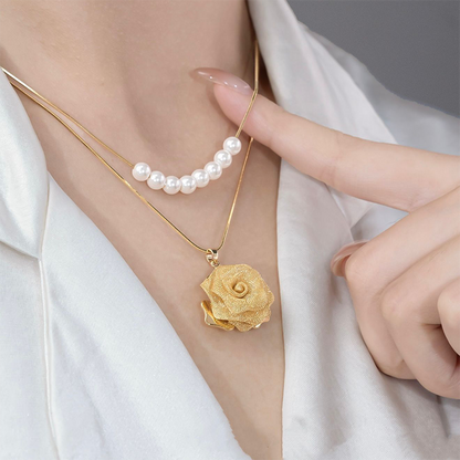 💕Lansering💕Dubbel Halsband med 3D-rosor och pärlor (2 set)