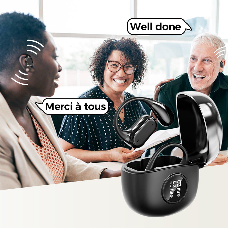 🎁 Den bästa presenten någonsin – Trådlösa AI-översättningshörlurar med OWS & Bluetooth 5.4 (Passar till iOS och Android) 🎁