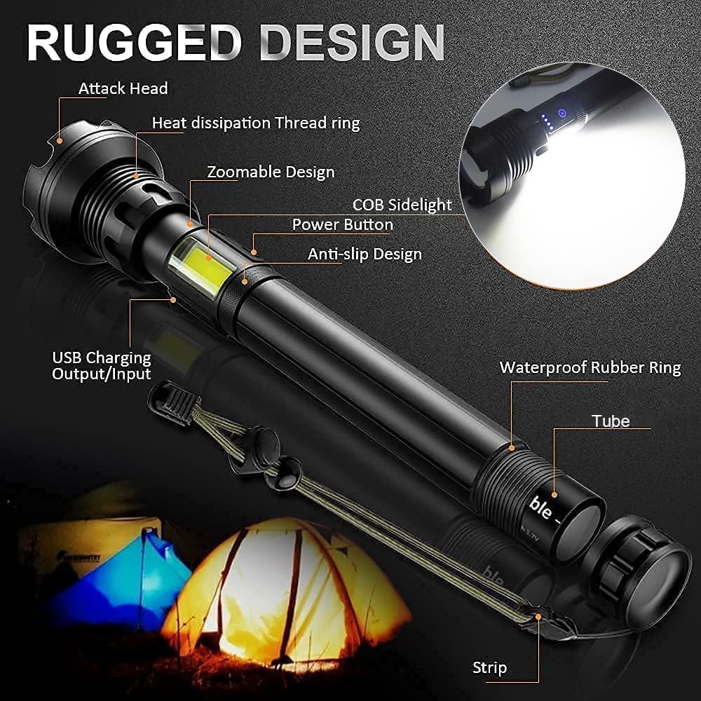 LED-uppladdningsbar ficklampa 90000 höga lumen
