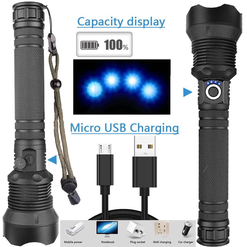 LED-uppladdningsbar ficklampa 90000 höga lumen