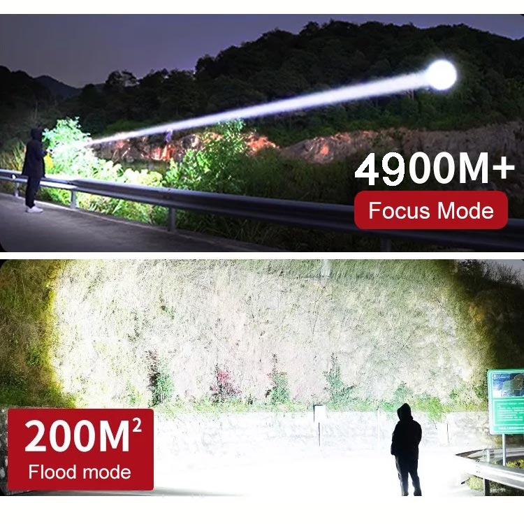 📢📢Zoombara ficklampa med 7500 lumen 🔦🏔️ Vattentät IPX7, laddningsbar via USB-C och med powerbank-funktion☀️