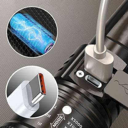 📢📢Zoombara ficklampa med 7500 lumen 🔦🏔️ Vattentät IPX7, laddningsbar via USB-C och med powerbank-funktion☀️