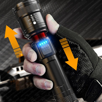 📢📢Zoombara ficklampa med 7500 lumen 🔦🏔️ Vattentät IPX7, laddningsbar via USB-C och med powerbank-funktion☀️