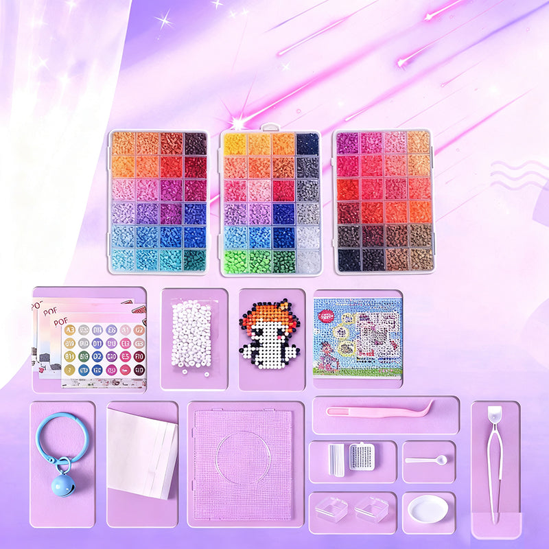 💝Komplett sett med 96 fargede smeltbare perler✨ – Det ultimate settet med strykejern, perleplater og mønstre for uendelige DIY-prosjekter!🌟