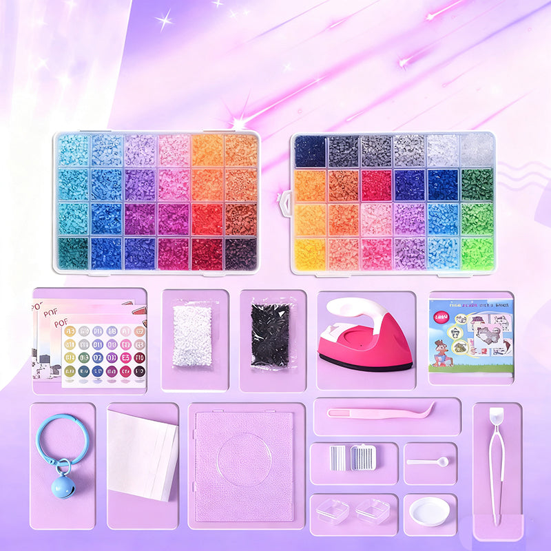 💝Komplett sett med 96 fargede smeltbare perler✨ – Det ultimate settet med strykejern, perleplater og mønstre for uendelige DIY-prosjekter!🌟