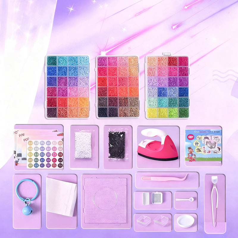 💝Komplett sett med 96 fargede smeltbare perler✨ – Det ultimate settet med strykejern, perleplater og mønstre for uendelige DIY-prosjekter!🌟