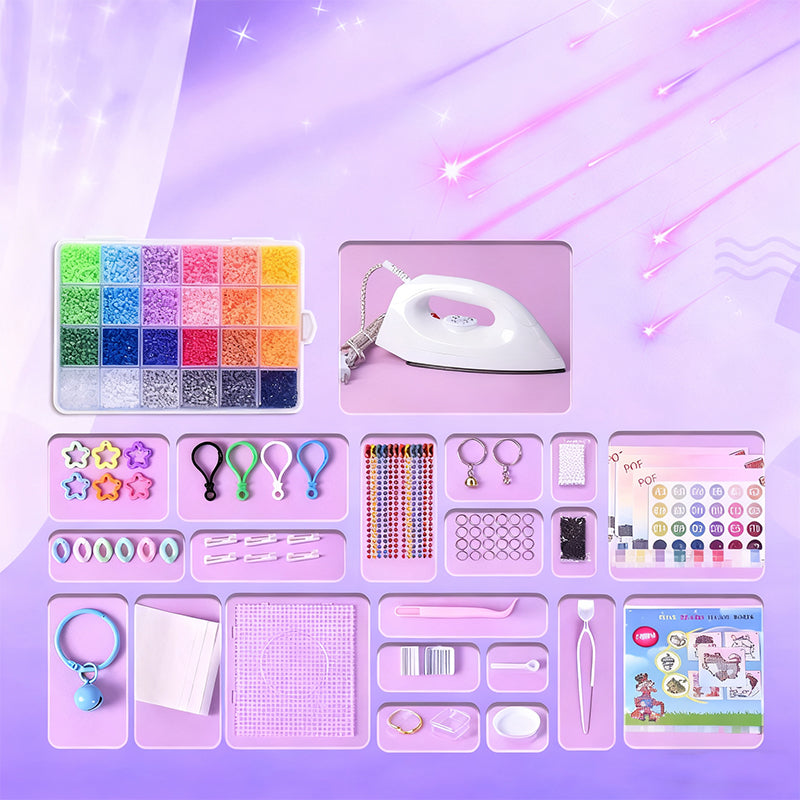 💝Komplett sett med 96 fargede smeltbare perler✨ – Det ultimate settet med strykejern, perleplater og mønstre for uendelige DIY-prosjekter!🌟