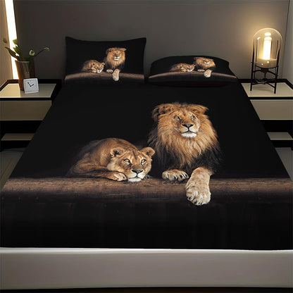 🔥Bold Lion Print sovrum 3-delat lakan-set