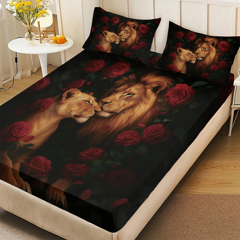 🔥Bold Lion Print sovrum 3-delat lakan-set