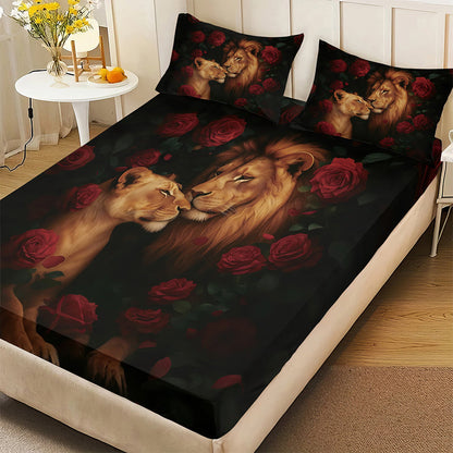 🔥Bold Lion Print sovrum 3-delat lakan-set