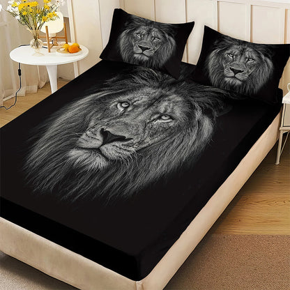 🔥Bold Lion Print sovrum 3-delat lakan-set
