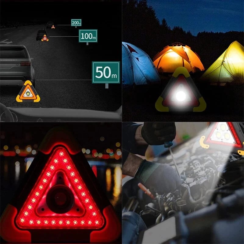 💥2-i-1 Soldriven Nödtriangel Varningsljus Vid Vägkanten🚨