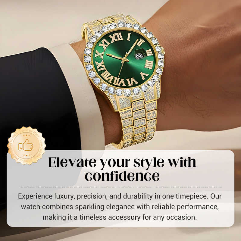 ⌚ 50% RABATT! ✨ Herrklocka med Strass & Kvartsverk – Lyxig Design, Iögonfallande & Perfekt för Fest 💎