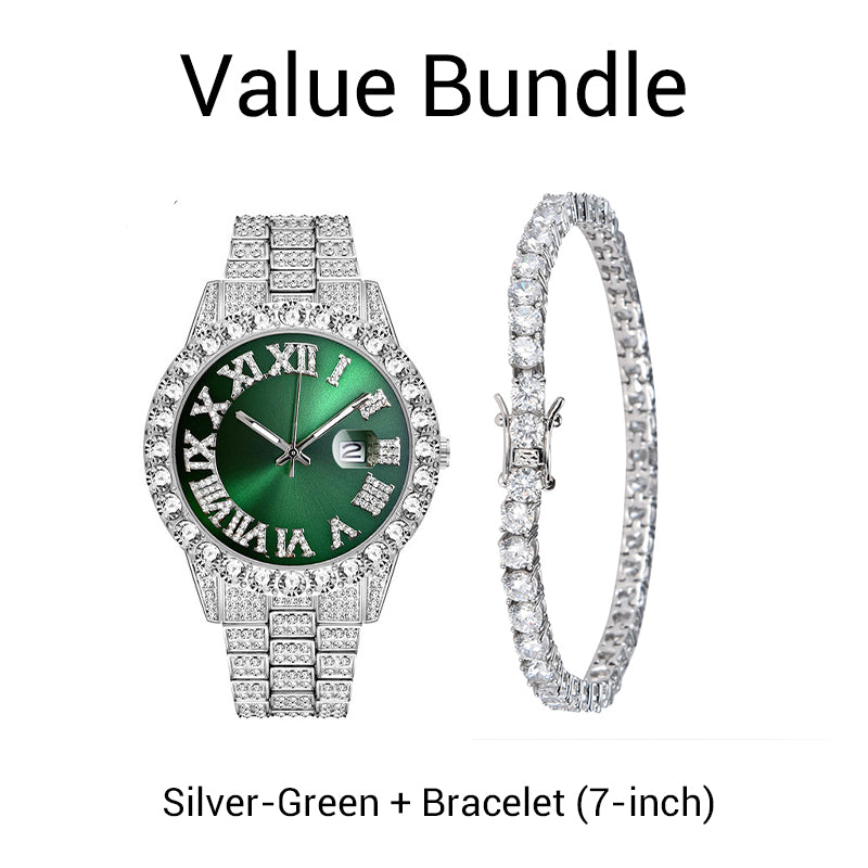 ⌚ 50% RABATT! ✨ Herrklocka med Strass & Kvartsverk – Lyxig Design, Iögonfallande & Perfekt för Fest 💎