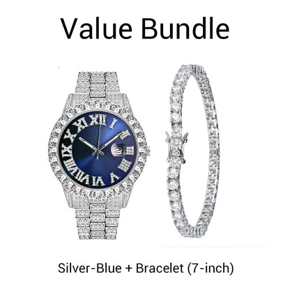 ⌚ 50% RABATT! ✨ Herrklocka med Strass & Kvartsverk – Lyxig Design, Iögonfallande & Perfekt för Fest 💎