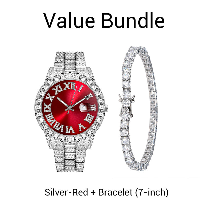 ⌚ 50% RABATT! ✨ Herrklocka med Strass & Kvartsverk – Lyxig Design, Iögonfallande & Perfekt för Fest 💎